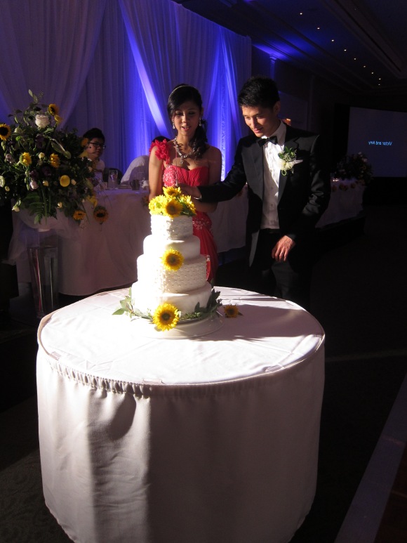 Bride and Groom with the wedding cake